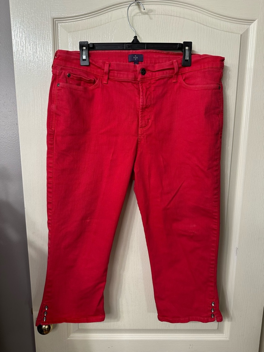NYDJ Red Capris with Button Hem Detail